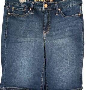 Seven7 Dark Blue Denim Bermuda Jean shorts with Gold Accents